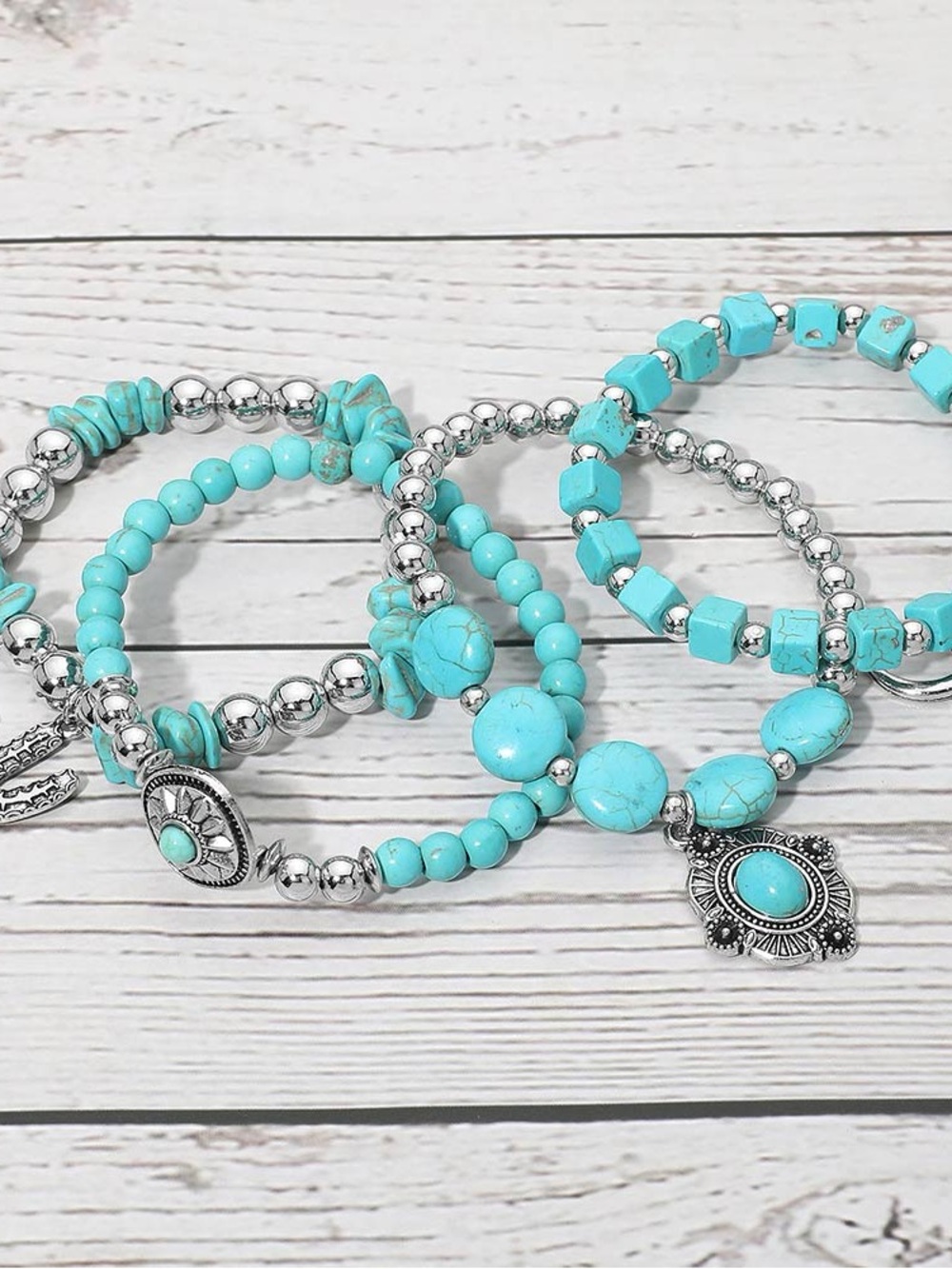 Turquoise Beaded Stretch Bracelet Set - Women Jewelry